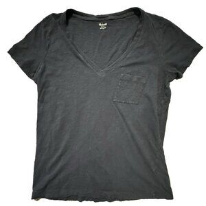 Madewell Short Sleeve V Neck Pocket T Shirt Women's Small Black Basic  Cotton